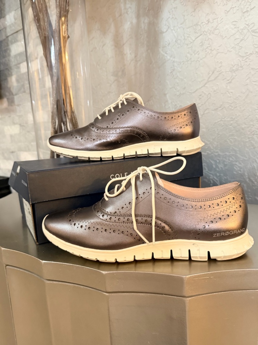 Cole Haan Metallic Bronze Wingtip Derby with Cream Sole